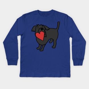 Cute Dog with Love Heart for Valentines Day Kids Long Sleeve T-Shirt